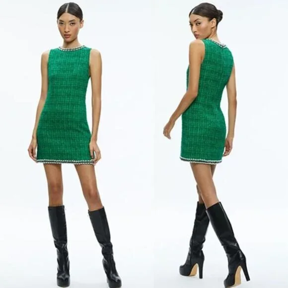Alice + Olivia | Dresses | Nwt Alice Olivia Clyde Embellished Shift Dress  Green Light Emerald Size 6 | Poshmark